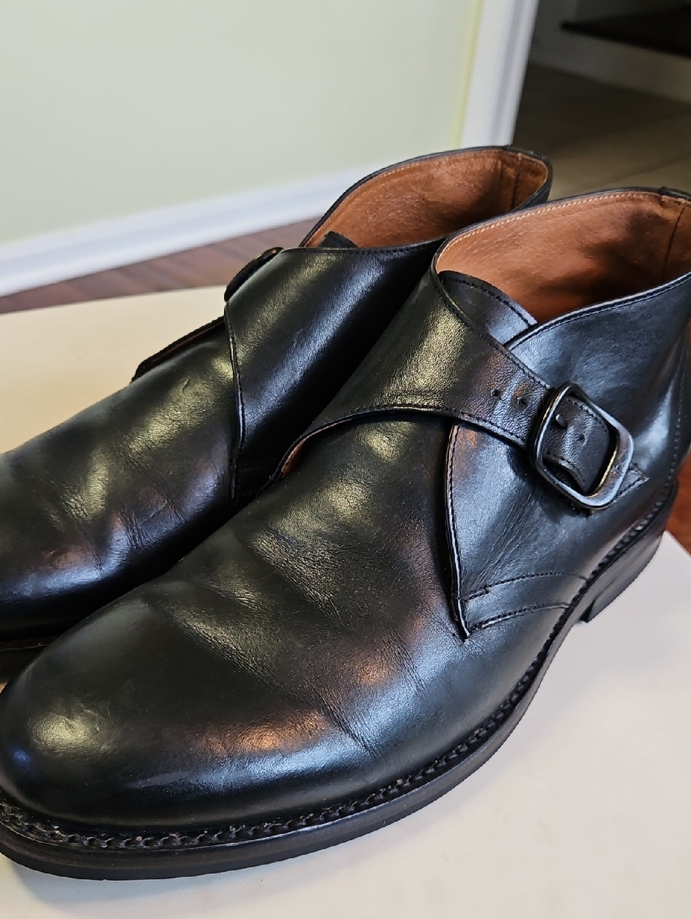 Frye Black Leather Chukka Boots with Side Buckle